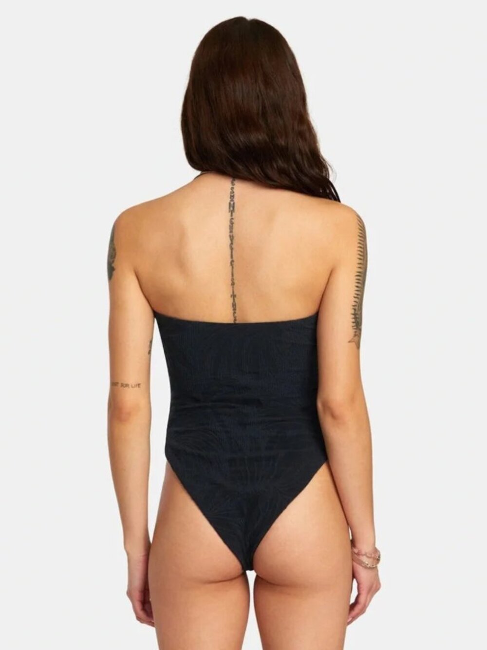 RVCA women's one piece swimsuit size S black texture palm print strapless beach - Picture 3 of 13
